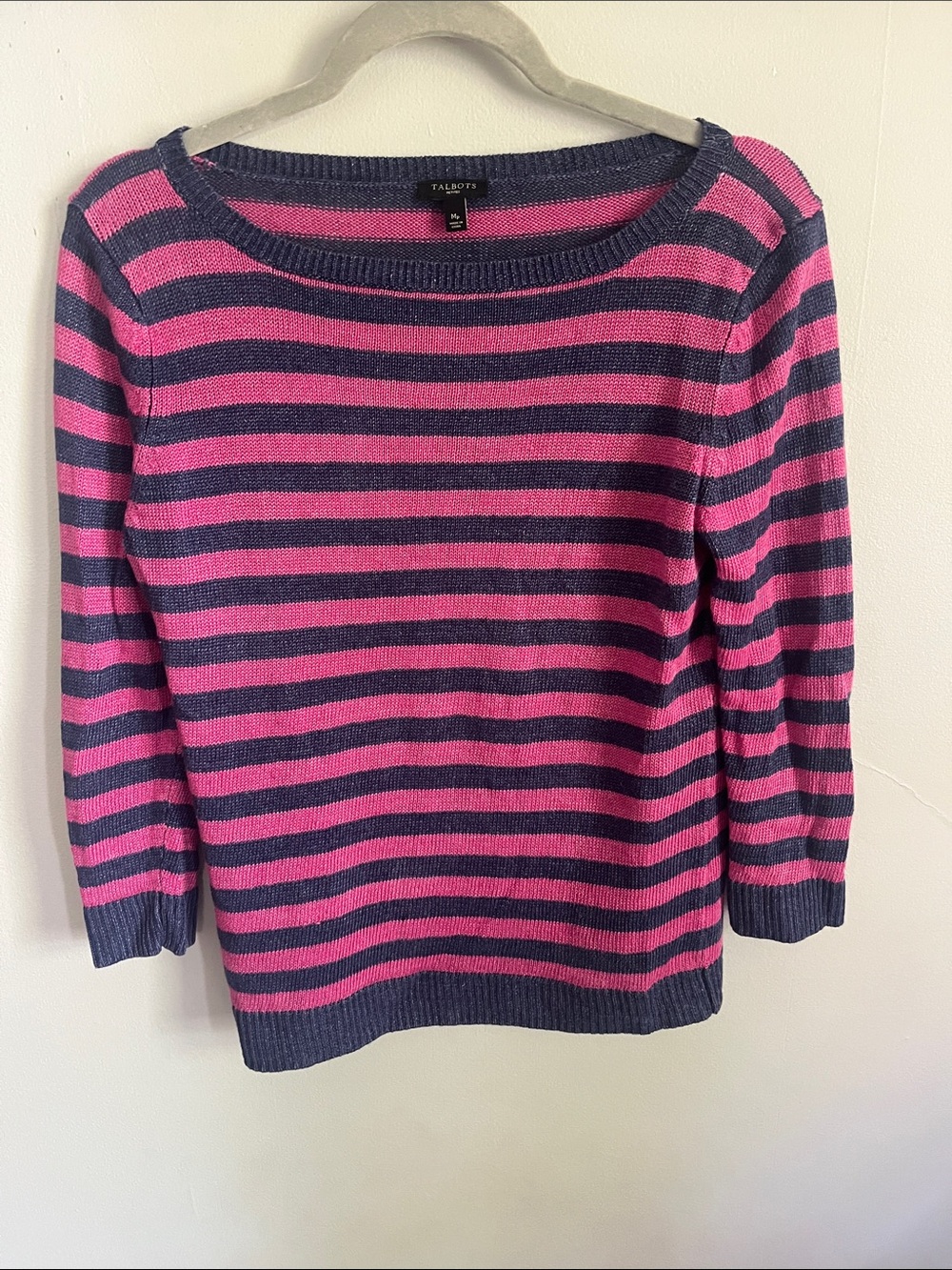 Talbots Pink & Navy Striped Scoop Neck Sweater